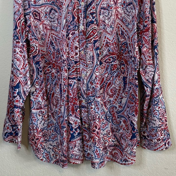 Talbots Red White Blue Paisley Long Sleeve Button Front Lightweight Blouse Top - Picture 4 of 11